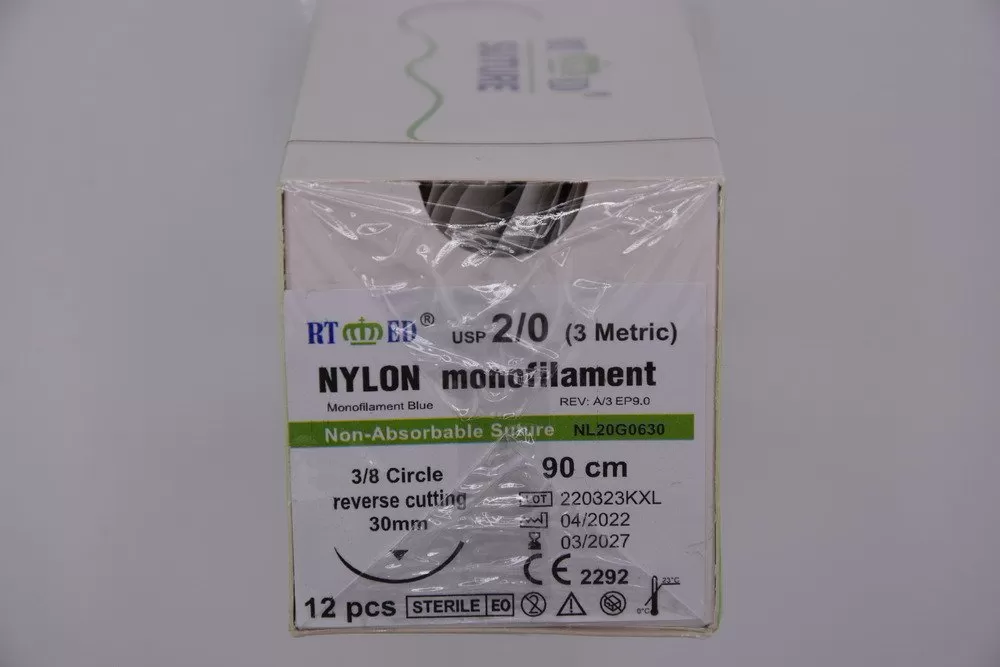 Nylon 2/0 90cm 3/8 30mm fordított vágótű