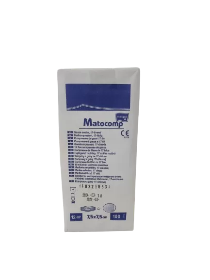 Matocomp mull-lap 12R hajtogatott 7,5 cm x 7,5 cm (100 db/csomag, 10 csomag/karton)