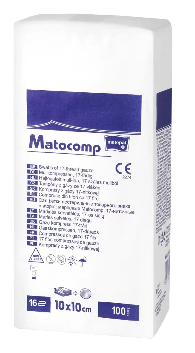 Matocomp Mull-Lap 16R  10 cm x 10 cm (100 db/csomag, 10 csomag/karton)