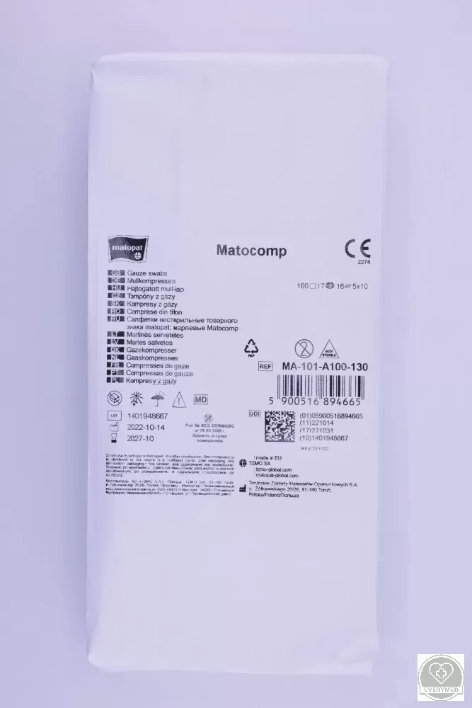 Matocomp mull-lap 16R hajtogatott 5 cm x 10 cm (100 db/csomag, 20 csomag/karton)