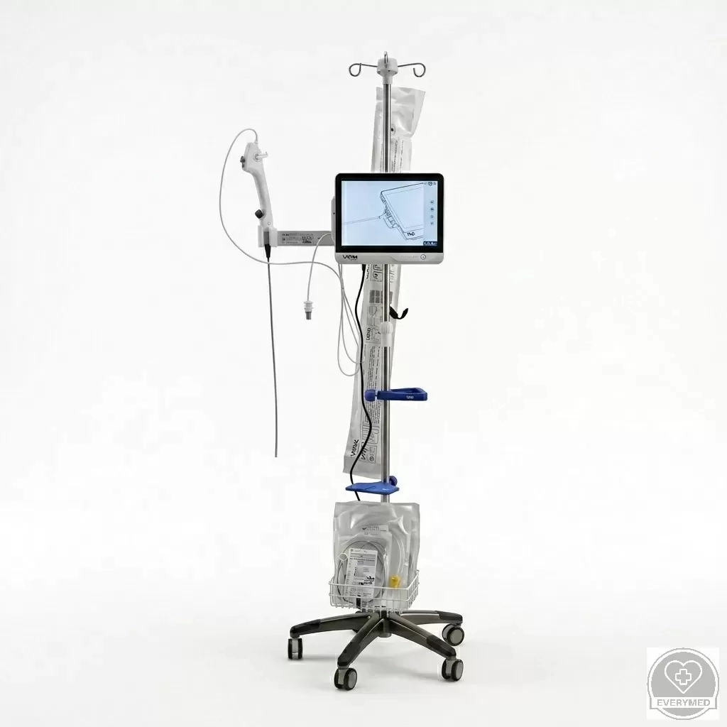 Hordozható monitor tartó állvány, pylonnal, infúziós szereléktartóval, tárolókosárral