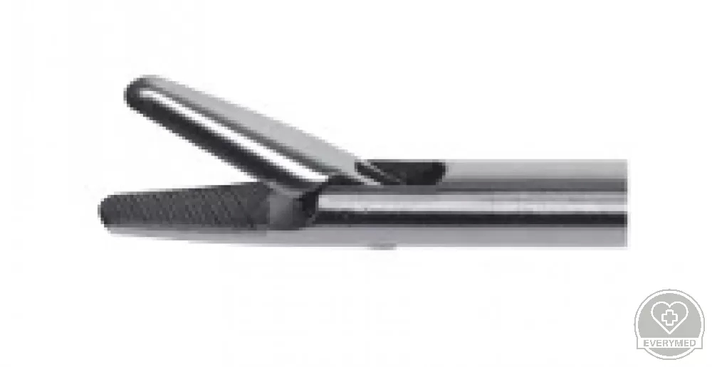 Laparoszkópos tűfogó, egyenes pofa, V-markolat racsnival, 5 mm x 330 mm