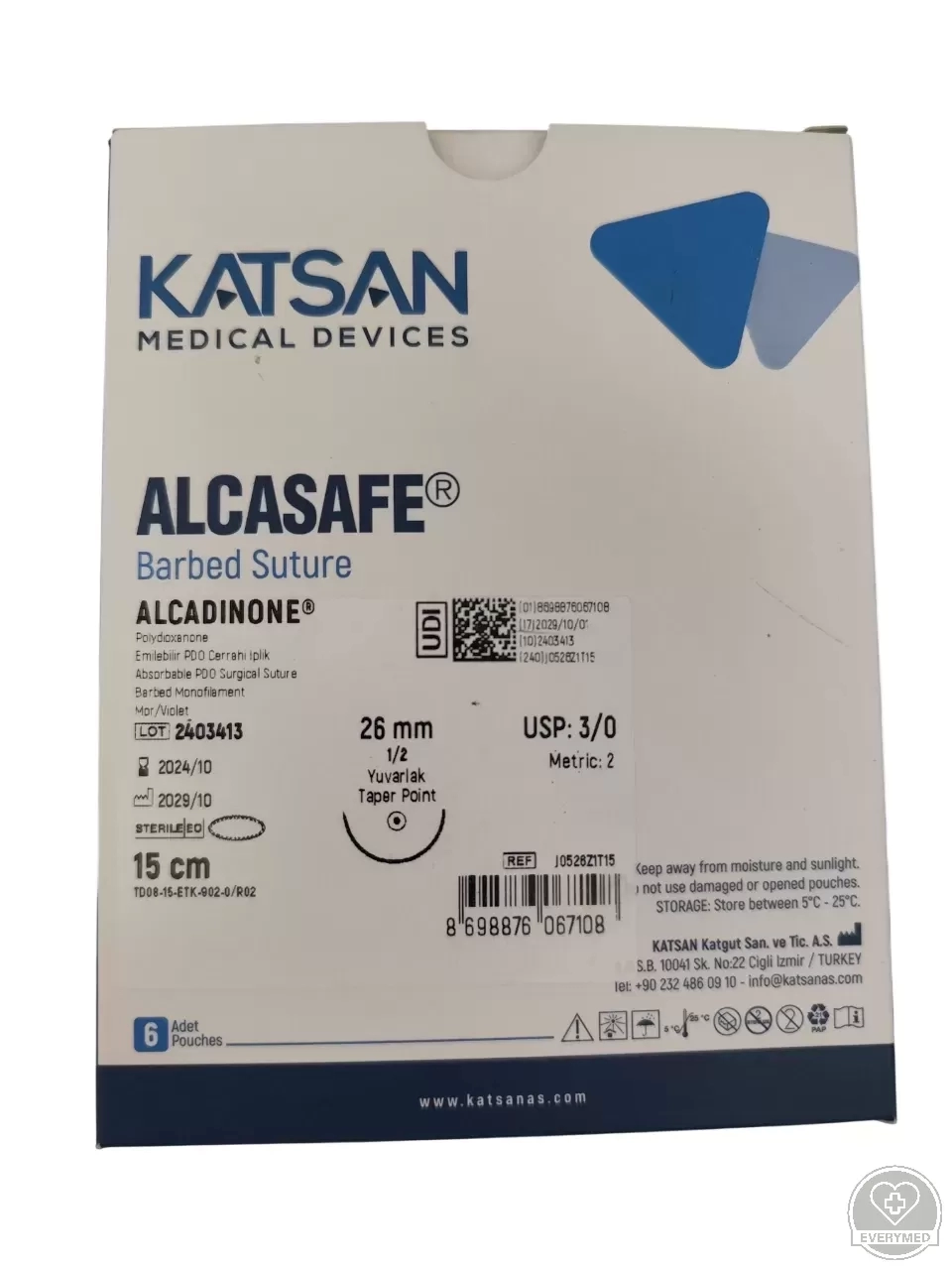 ALCASAFE Alcadinone önzáró fonal 3/0 15 cm 1/2 26 mm körtű
