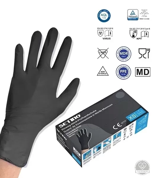 Setino nitril vizsgáló púdermentes kesztyű fekete Méret: M (100 db/doboz, 10 doboz/karton)