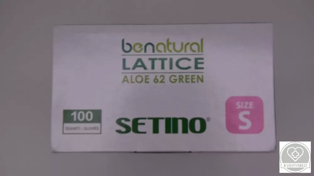 Setino latex vizsgáló púdermentes kesztyű Aloe zöld Méret: S (100 db/doboz, 10 doboz/karton)