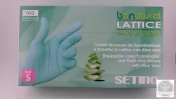 Setino latex vizsgáló púdermentes kesztyű Aloe zöld Méret: S (100 db/doboz, 10 doboz/karton)