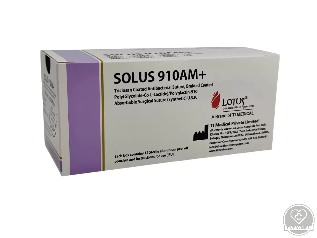 Lotus Solus Antibakteriális bevonat 2/0 Violet 70 cm 1/2 30 mm körtű