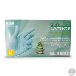 Setino latex vizsgáló púdermentes kesztyű aloe zöld, méret: M (100 db/doboz, 10 doboz/karton)