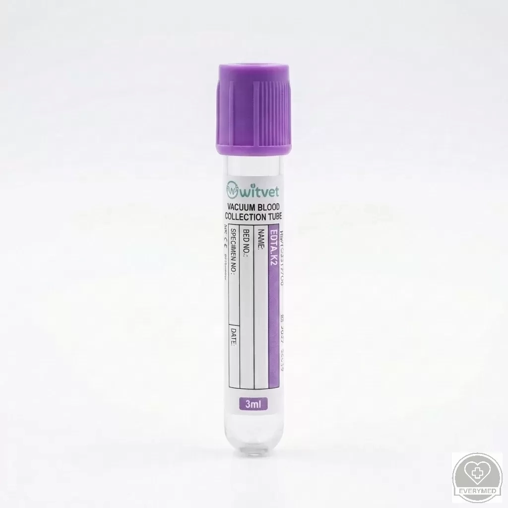 EDTA.K2‑vel adalékolt, vákuumozott vérvételi cső​​ (lila)