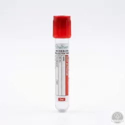 Alvadásgyorsítóval (clot activator) ellátott vákuumozott vérvételi cső (piros)