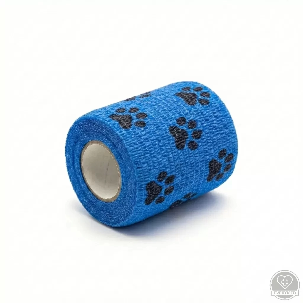 Öntapadós rugalmas kötszer, kék mancs mintás, 7,5 cm x 4,5 m, 12 db