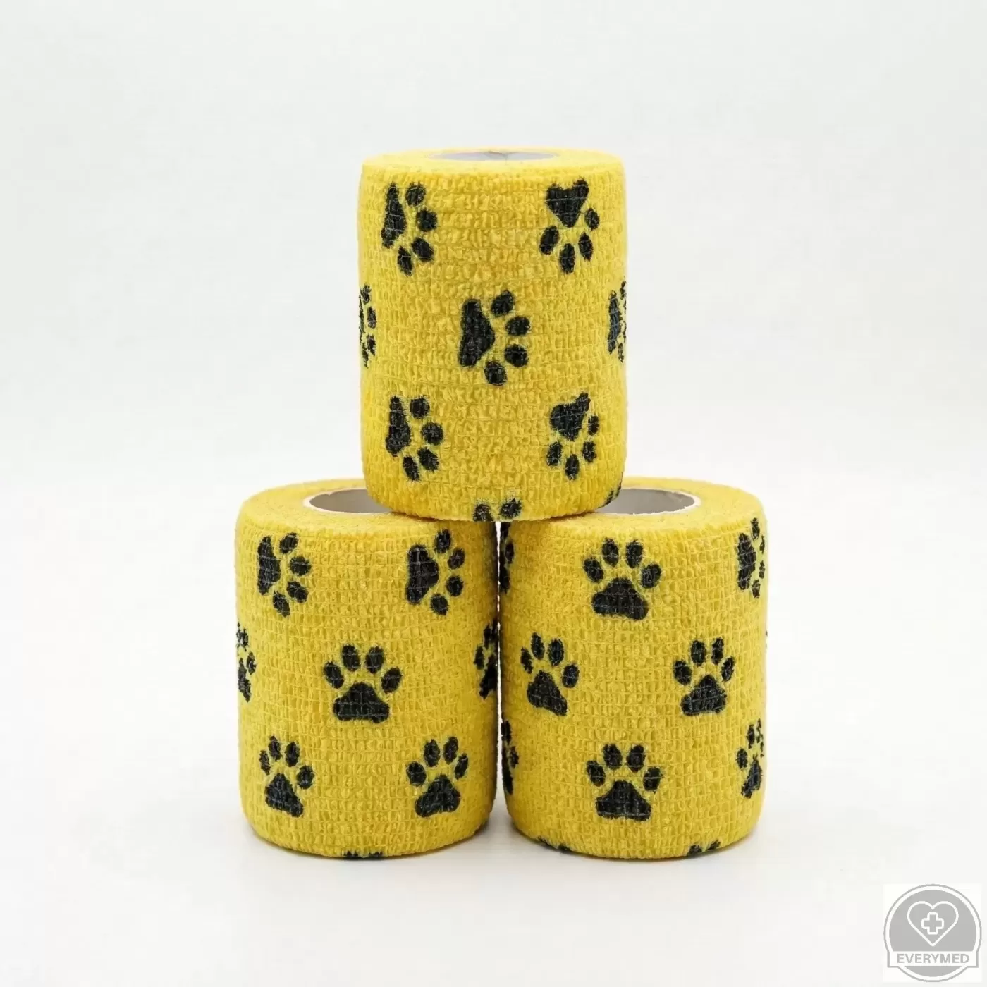 Öntapadós rugalmas kötszer, sárga mancs mintás, 10 cm x 4,5 m, 12 db