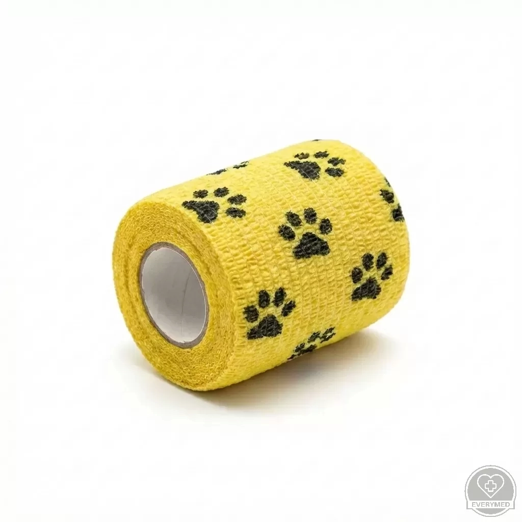 Öntapadós rugalmas kötszer, sárga mancs mintás, 5 cm x 4,5 m, 12 db