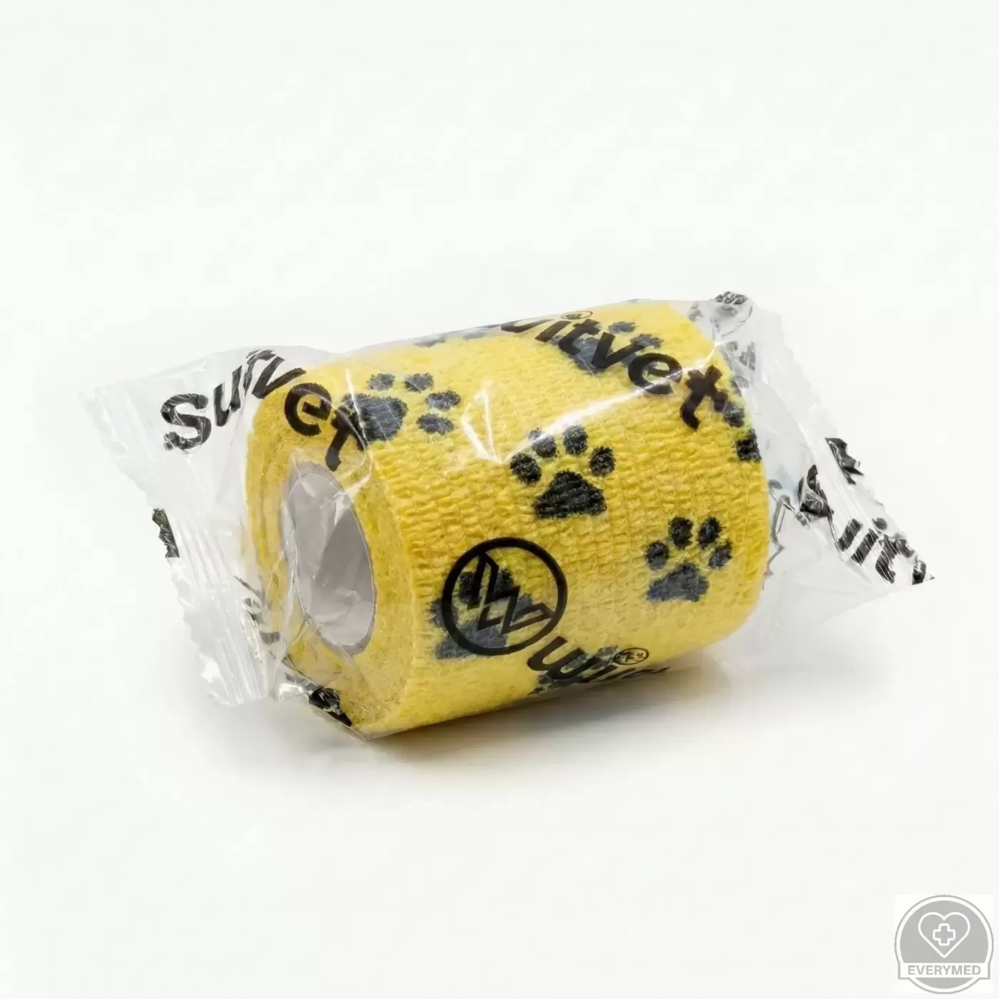 Öntapadós rugalmas kötszer, sárga mancs mintás, 7,5 cm x 4,5 m, 12 db