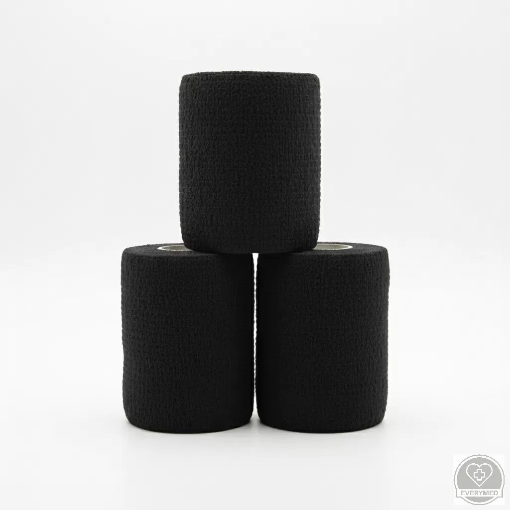 Öntapadós rugalmas kötszer, fekete, 7,5 cm x 4,5 m, 12 db