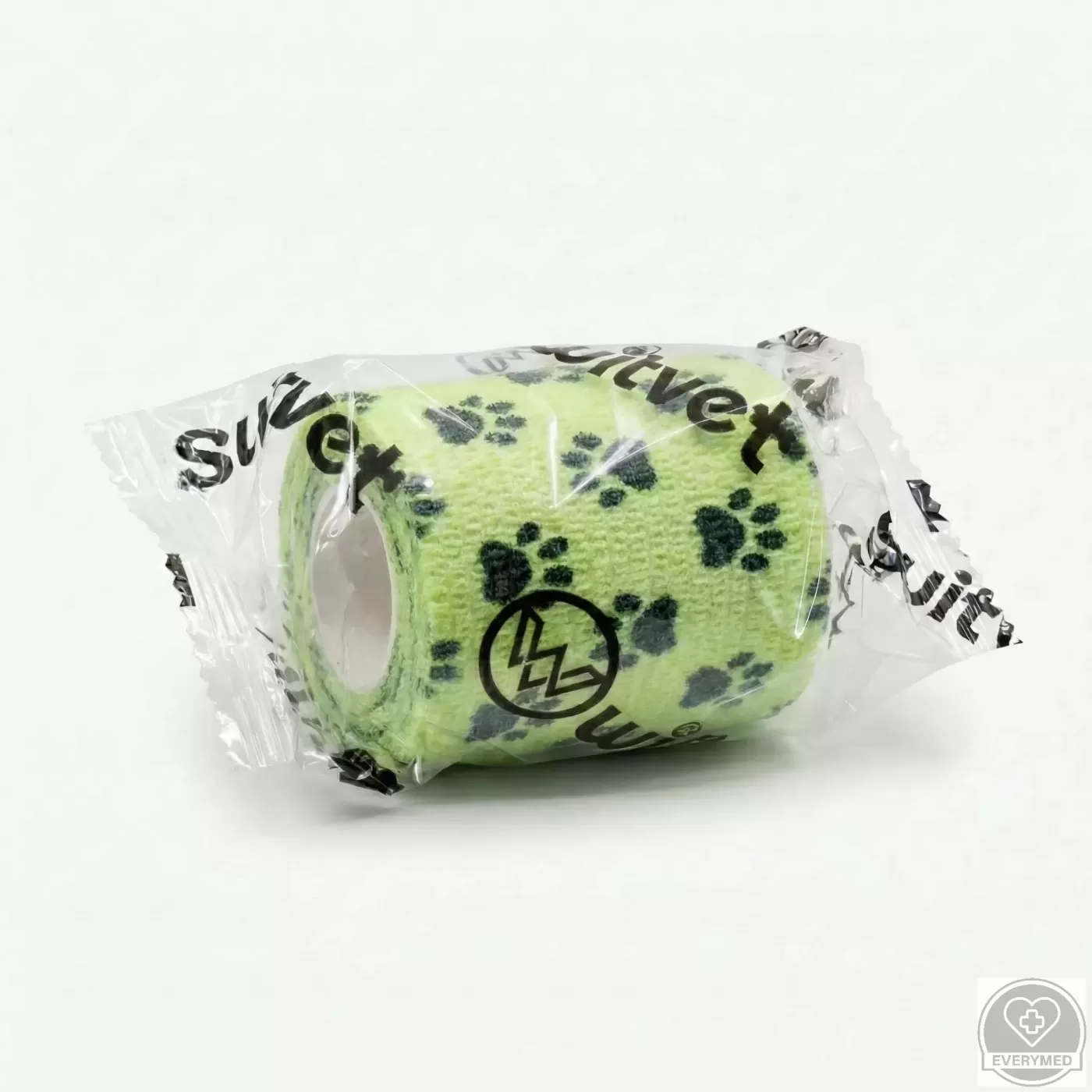 Öntapadós rugalmas kötszer, világoszöld mancs mintás, 5 cm x 4,5 m, 12 db