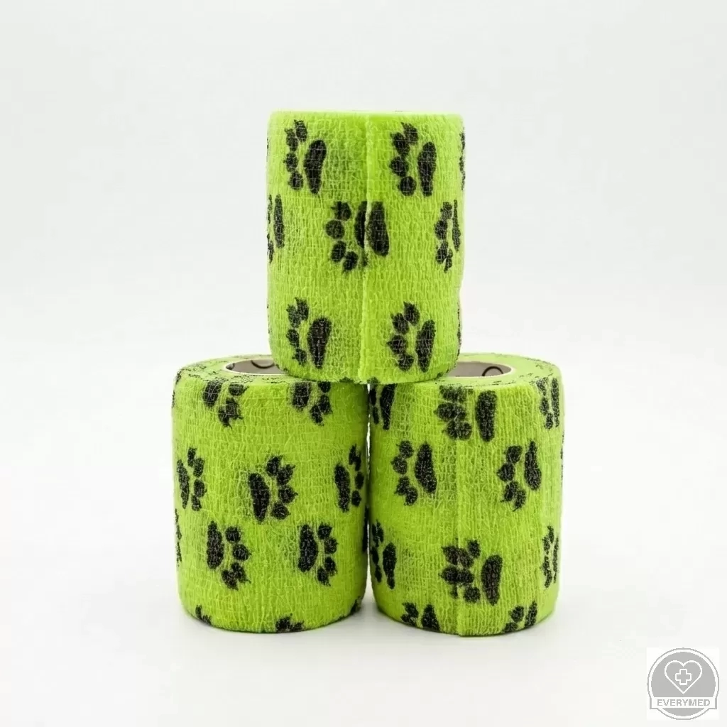 Öntapadós rugalmas kötszer, világoszöld mancs mintás, 7,5 cm x 4,5 m, 12 db