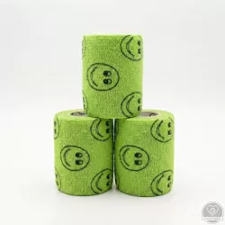 Öntapadós rugalmas kötszer, zöld smiley mintás, 7,5 cm x 4,5 m, 12 db