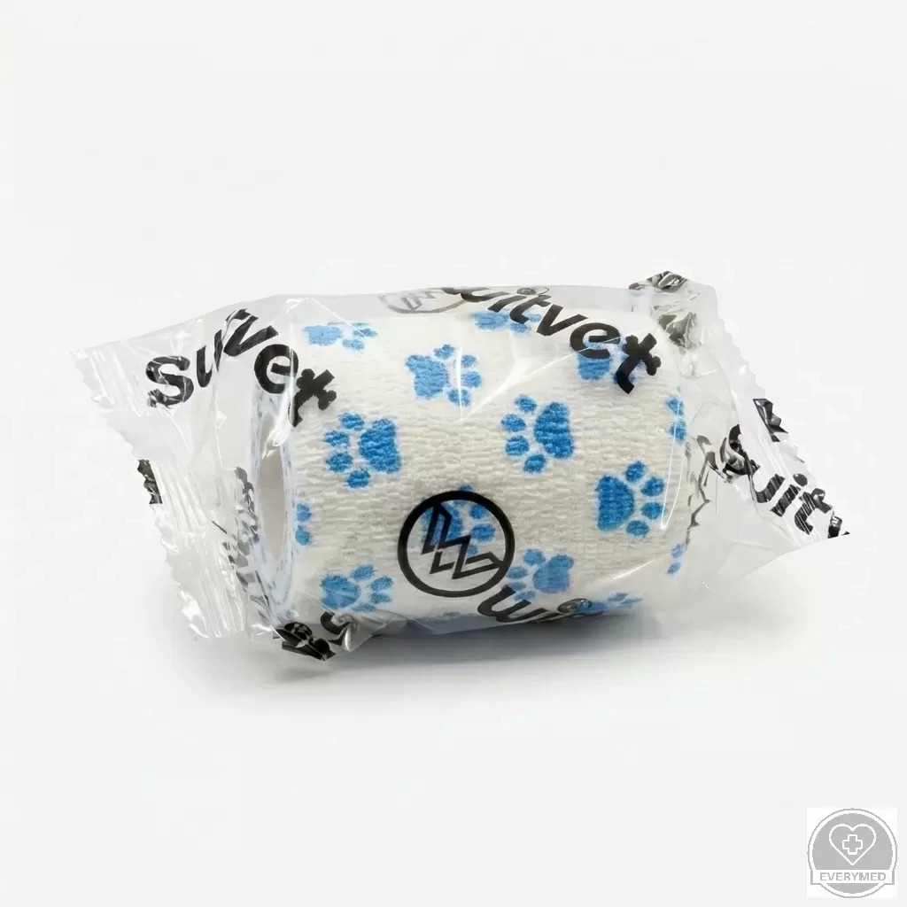 Öntapadós rugalmas kötszer, fehér mancs mintás, 5 cm x 4,5 m, 12 db