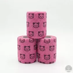 Öntapadós rugalmas kötszer, rózsaszín macska mintás, 10 cm x 4,5 m, 12 db
