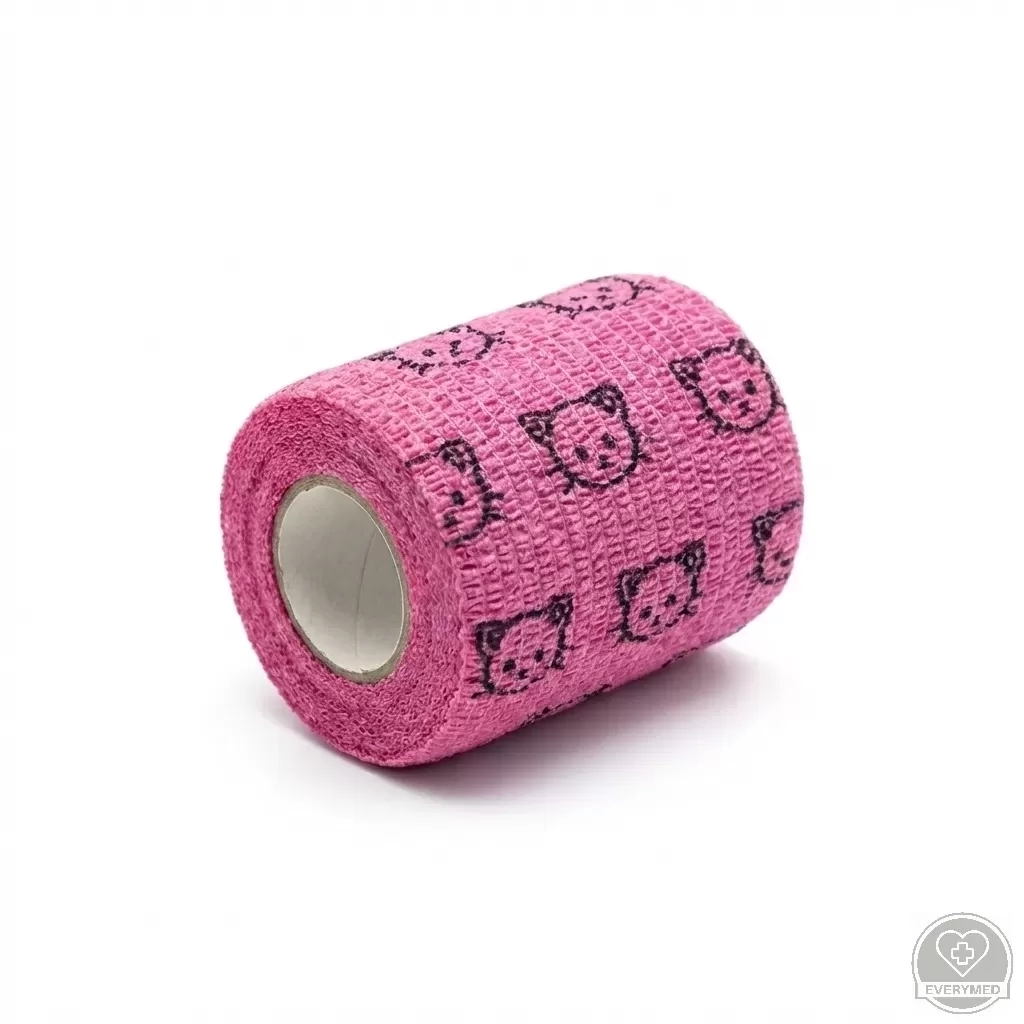 Öntapadós rugalmas kötszer, rózsaszín macska mintás, 10 cm x 4,5 m, 12 db