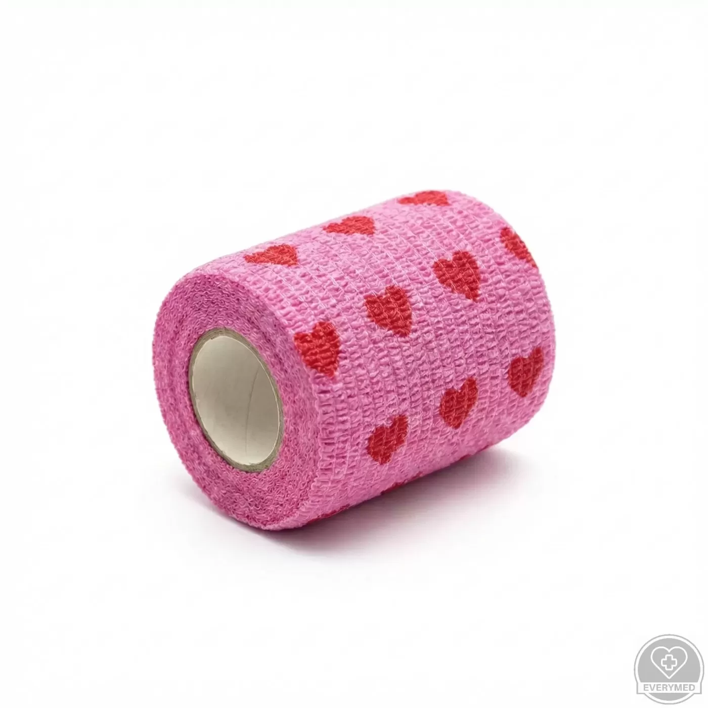 Öntapadós rugalmas kötszer, rózsaszín szív mintás, 10 cm x 4,5 m, 12 db