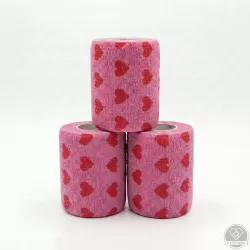 Öntapadós rugalmas kötszer, rózsaszín szív mintás, 5 cm x 4,5 m, 12 db