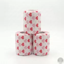 Öntapadós rugalmas kötszer, piros szív mintás, 5 cm x 4,5 m, 12 db