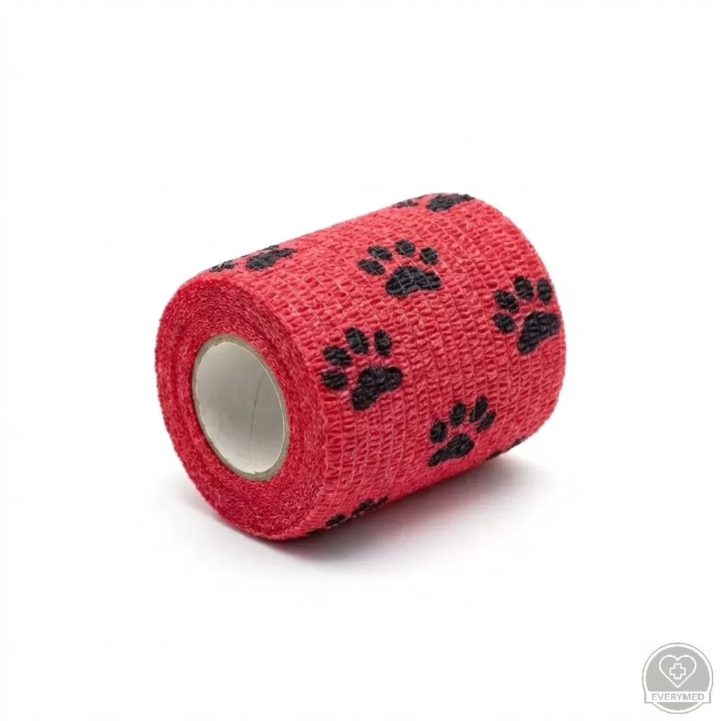 Öntapadós rugalmas kötszer, piros mancs mintás, 5 cm x 4,5 m, 12 db