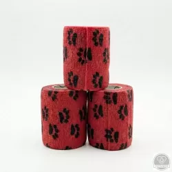 Öntapadós rugalmas kötszer, piros mancs mintás, 7,5 cm x 4,5 m, 12 db