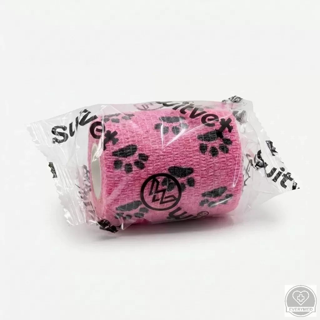 Öntapadós rugalmas kötszer, rózsaszín mancs mintás, 7,5 cm x 4,5 m, 12 db