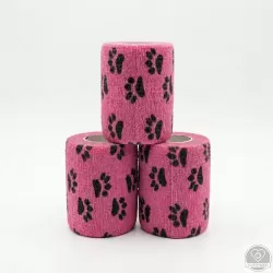 Öntapadós rugalmas kötszer, rózsaszín mancs mintás, 7,5 cm x 4,5 m, 12 db