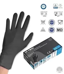 Setino nitril vizsgáló púdermentes kesztyű, fekete, méret: XL (100 db/doboz, 10 doboz/karton)