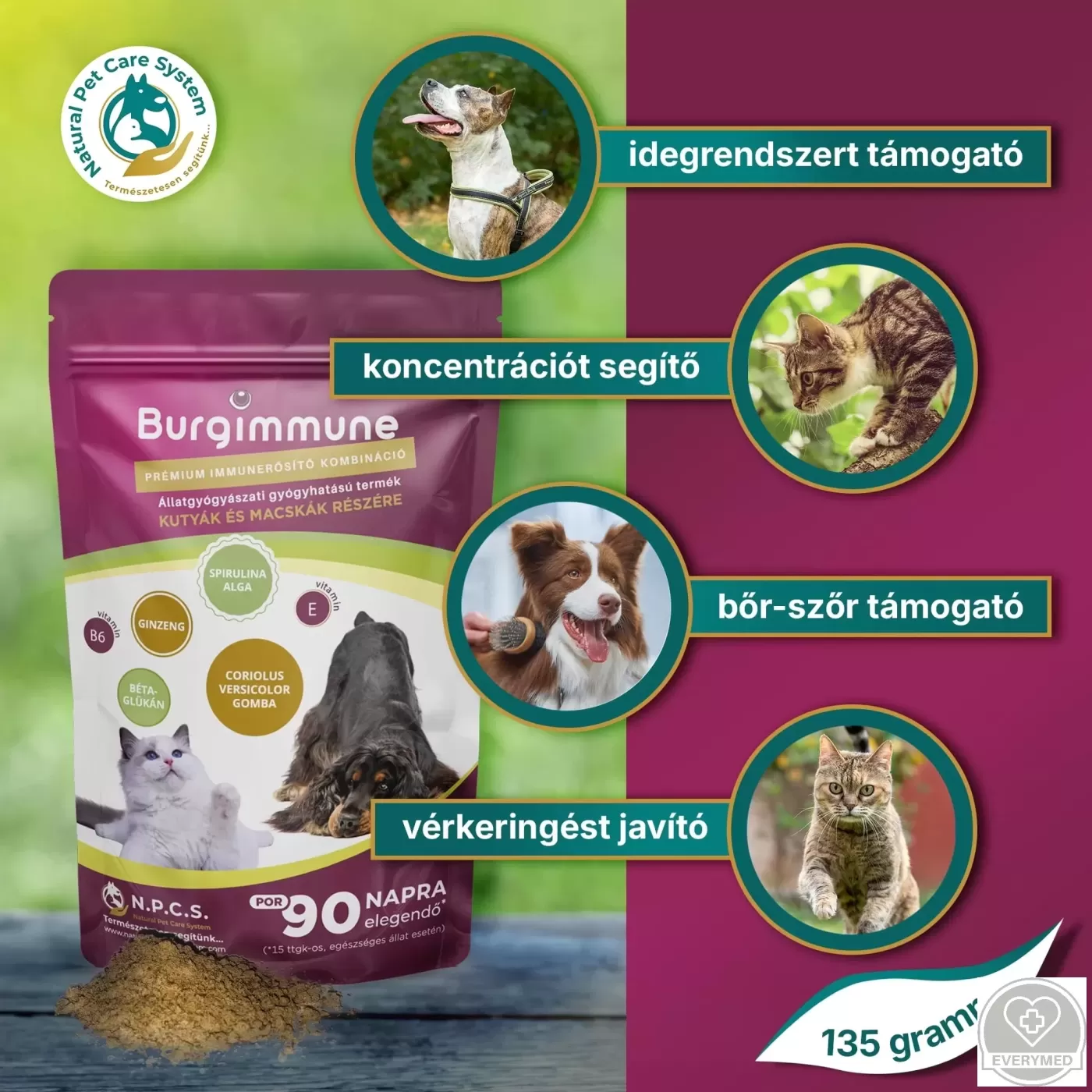 Burgimmune prémium immunerősítő kombináció (por, 135 g - 90 napra)
